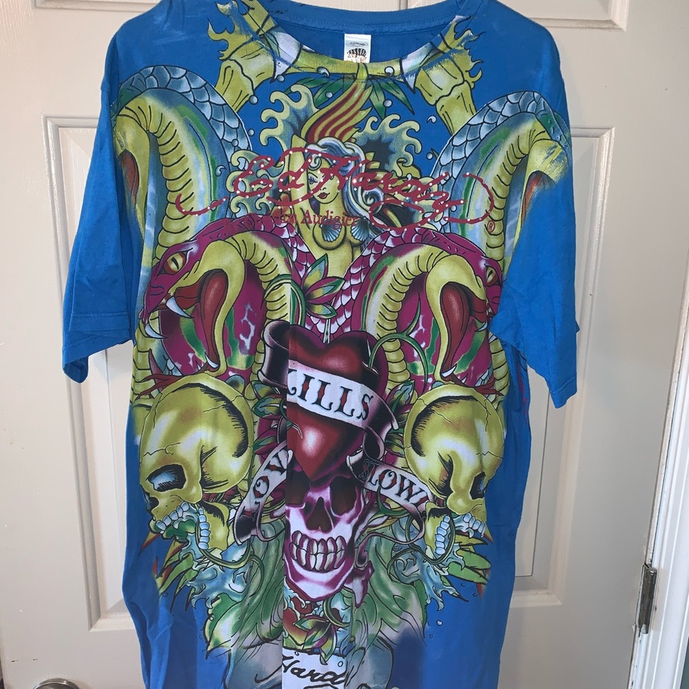 Ed Hardy Blue Graphic T-Shirt
